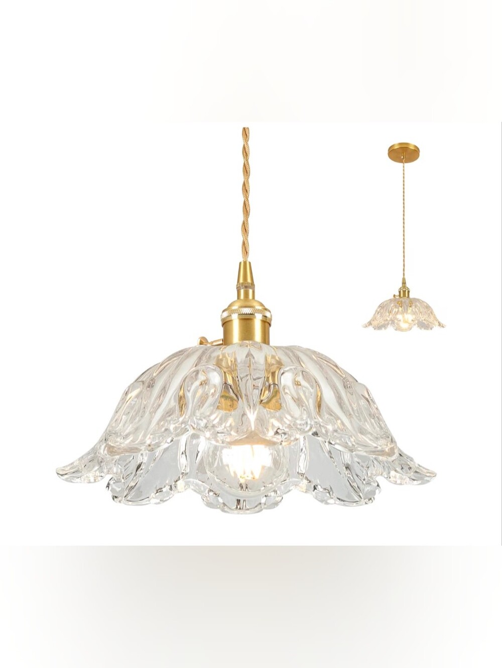 Glass Petal Pendant Light in Clear and Gold - NIB